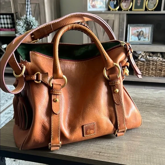 Dooney & Bourke Tan Satchel with Tassel Accents - Picture 1 of 8